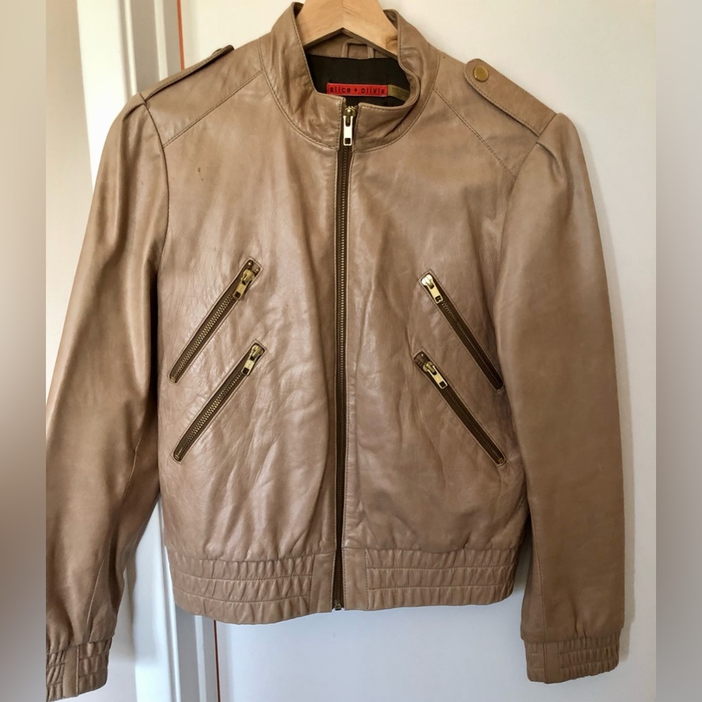 Alice + Olivia tan leather jacket